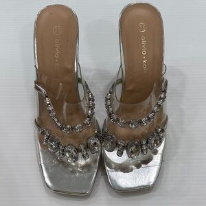 Silver Jeweled Clear Strap Mules